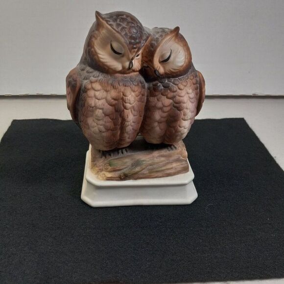 Vintage Gorham Sleep Owls Wind-up Porcelain Music Box Cottagecore Grandmacore - Picture 1 of 7